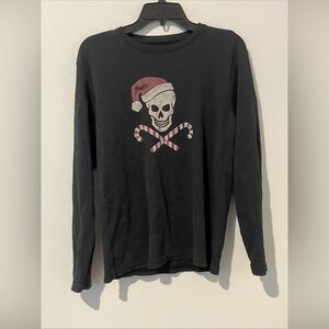 Lucky Brand Sleepwear Shirt Men's Medium Black Skull Candy Canes Waffle Thermal